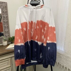 Tie-Dye Hoodie Sweatshirt White Coral Navy | 2XL